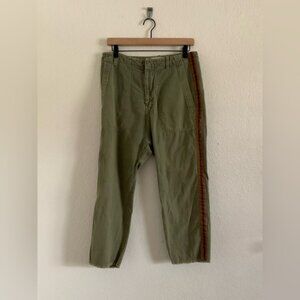 Nili Lotan Slouchy Linen Luna Pant w Side Tape Drop Crotch Army Green Size 4